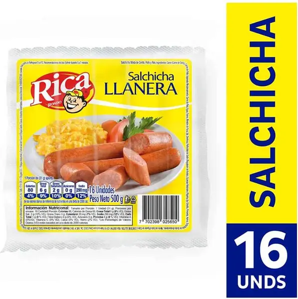 Rica Salchicha Llanera 500g X16